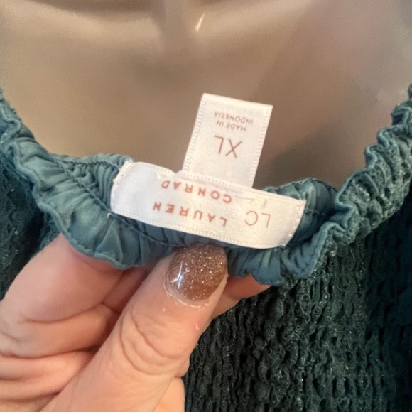 EUC! LC Lauren Conrad Teal Lace puffy sleeve Smocked Peplum Blouse XL - Picture 15 of 15